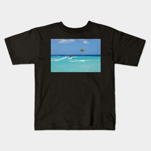 Cancun Beach Jet Skiing on the beautiful blue water Cancun Mexico Kids T-Shirt by WayneOxfordPh